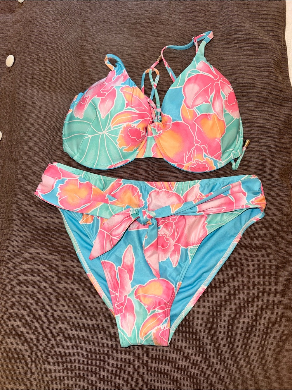 Kenny Flowers Turquoise Pink Orange Floral Bikini Set